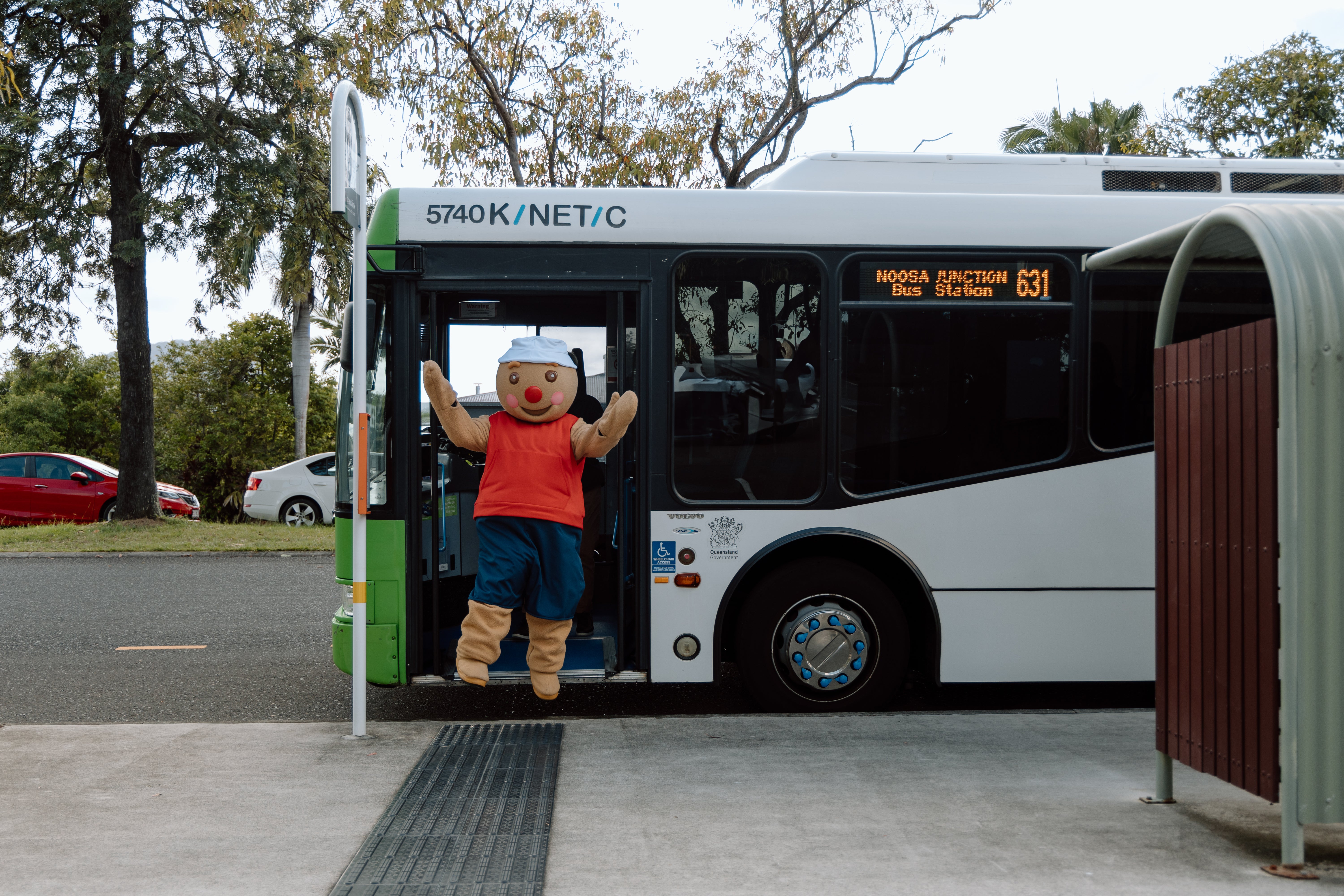 Ginger bread man exiting TransLink bus.