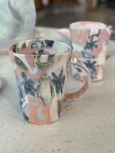 Nerikomi mugs by Jan Roebuck