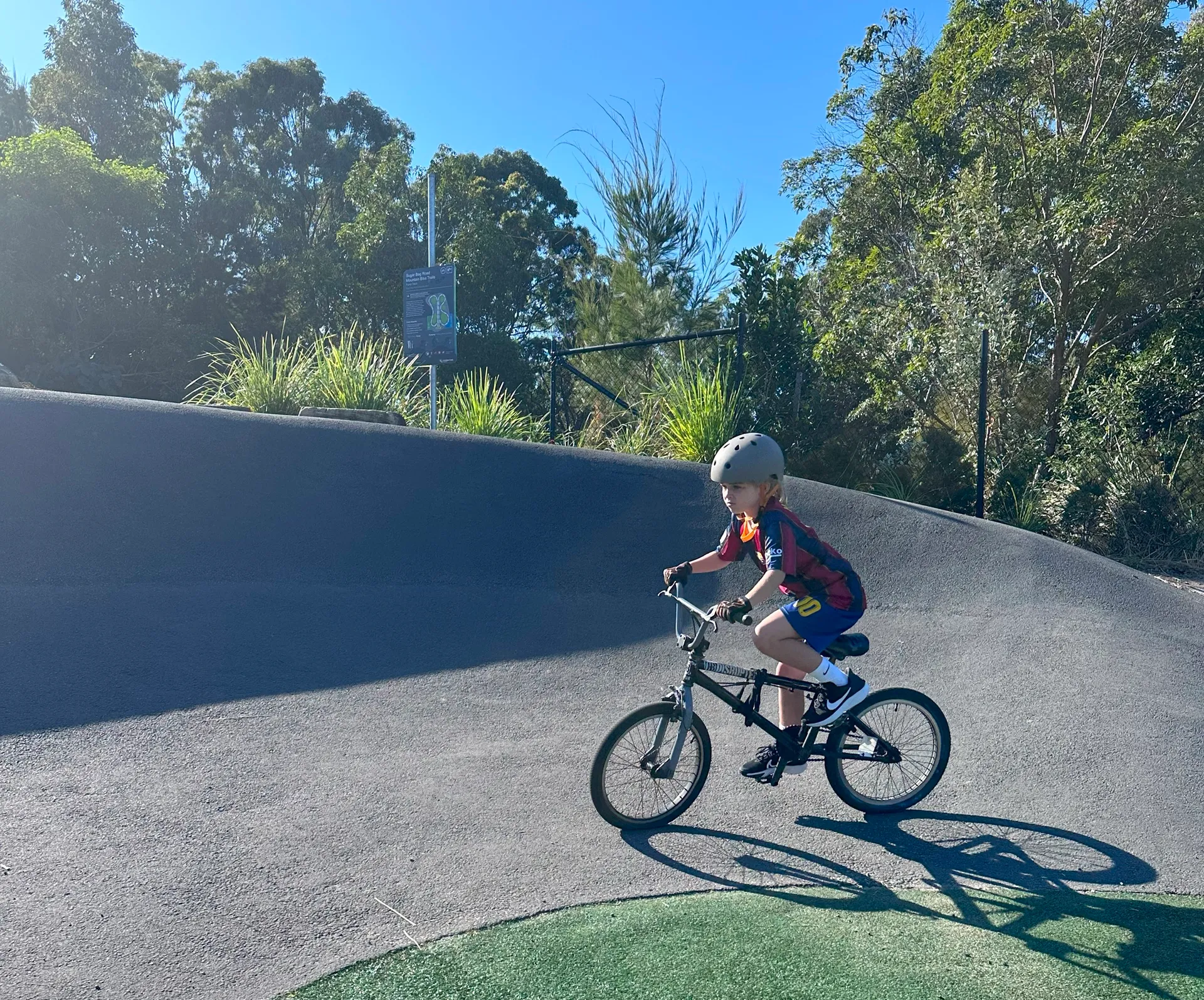 Rider on the pump track at Sugar Bag Road, Sunshine Coast