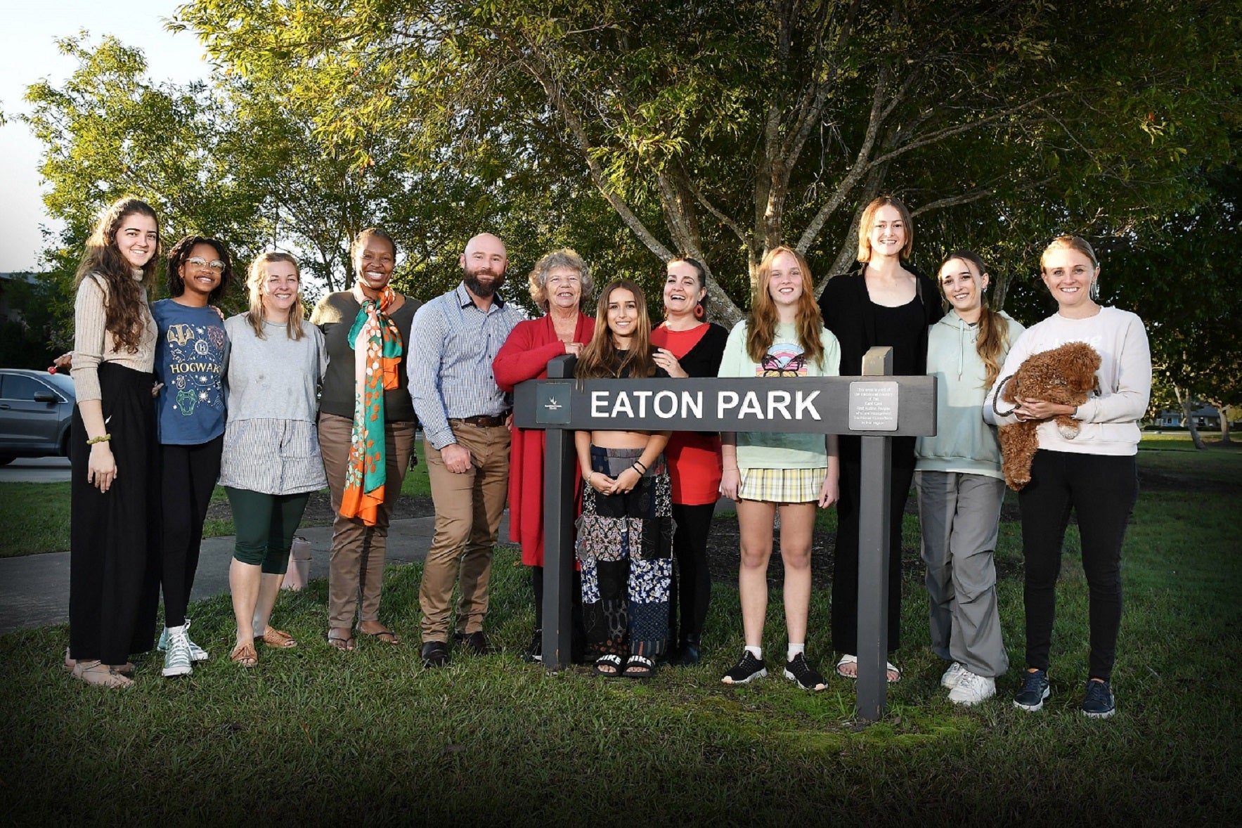 Cr Christian Dickson with members of the Eaton Park Community Group, at the new community food pantry