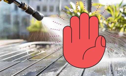 pressure washing a deck and red stop hand