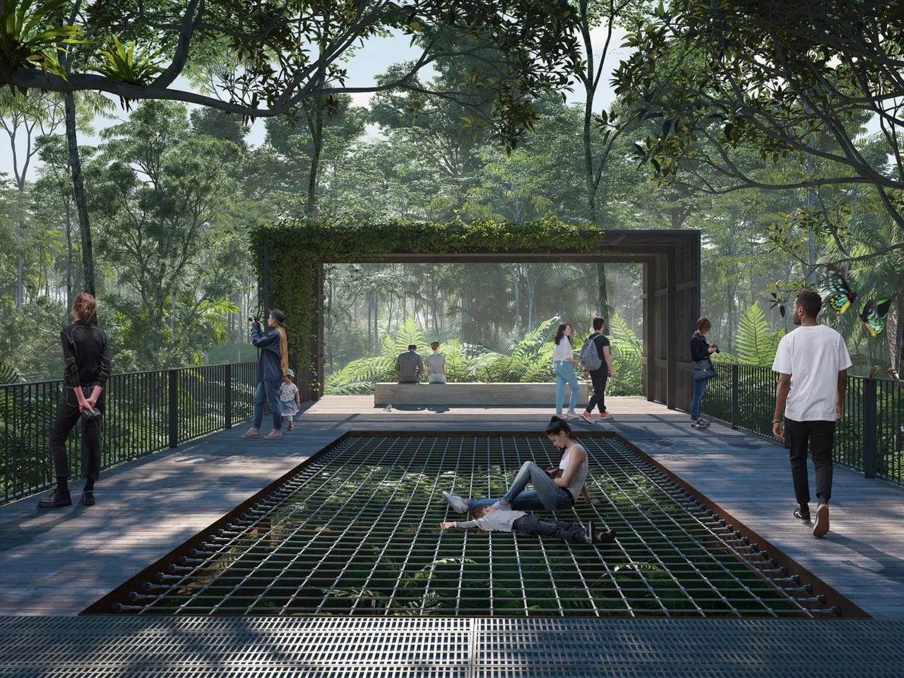 Artist impression of the treetop bridges at the ecological park.