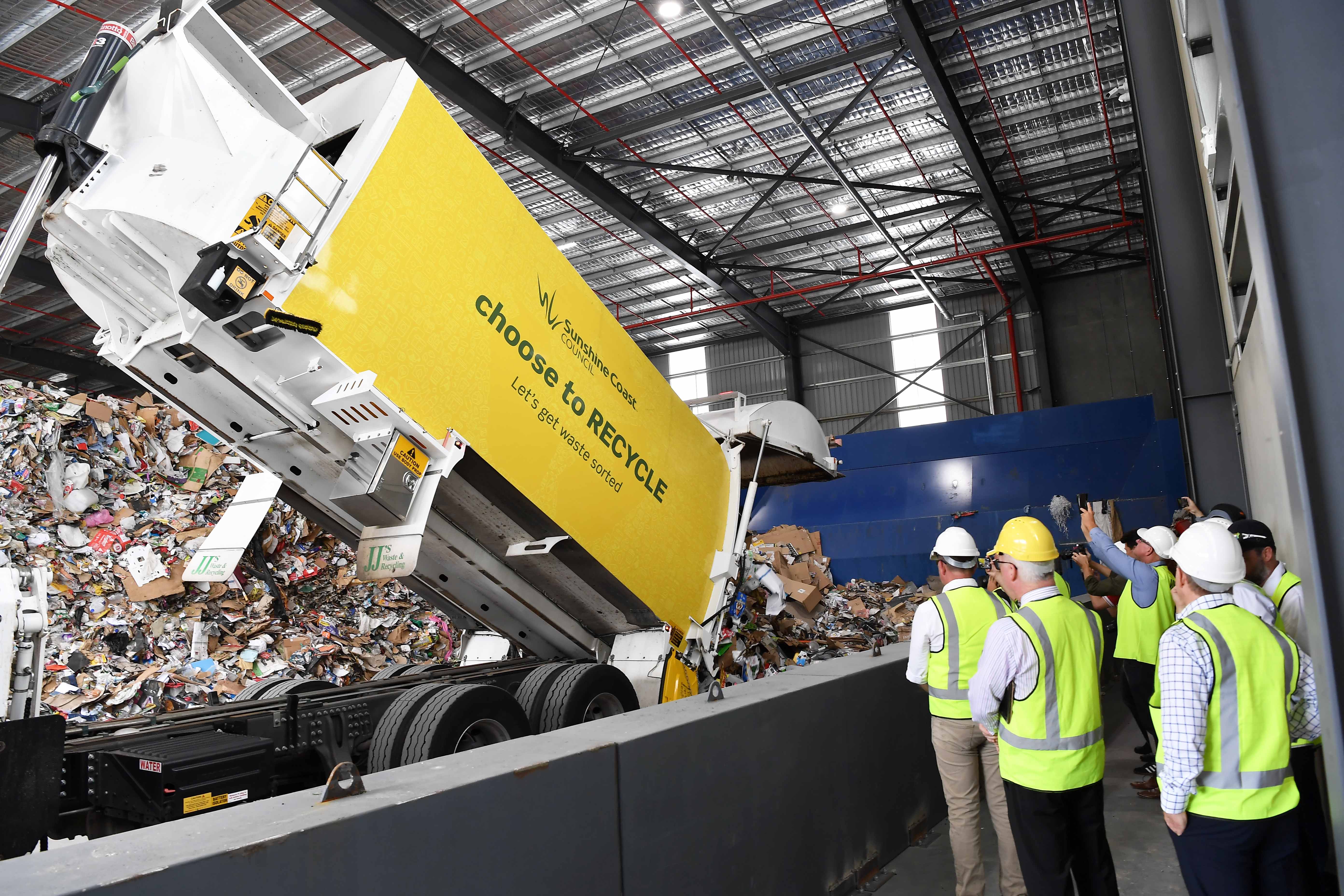 Sunshine Coast’s Material Recovery Facility (also known as “MuRF”)- Recycling truck delivery 