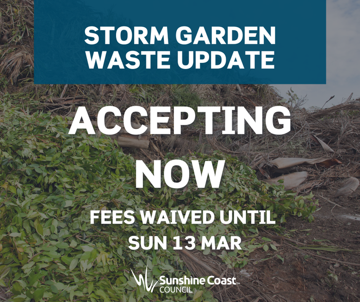 Signage about storm damaged garden waste.