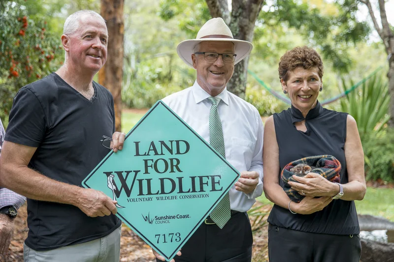 Mayor-Mark-Jamieson-with-Land-for-Wildlife-members-Greg-LEstrange-and-Jenny-Brice-in-2018.-scaled.jpg