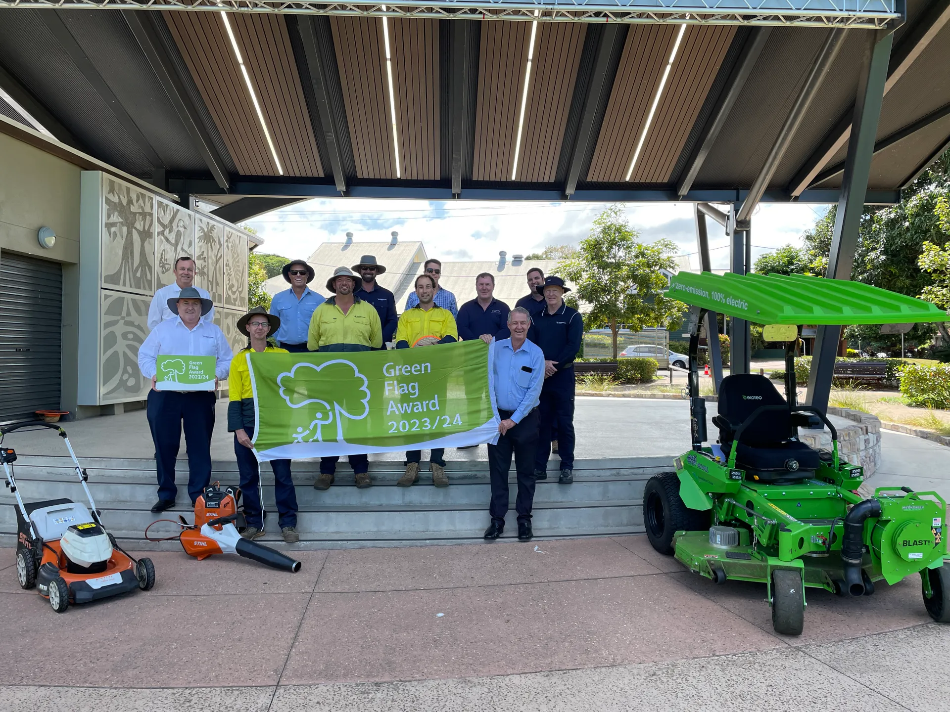 Sunshine Coast Council Parks and Gardens Team celebrate with Councillor Ted Hungerford