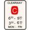 Clearway sign with days and times.