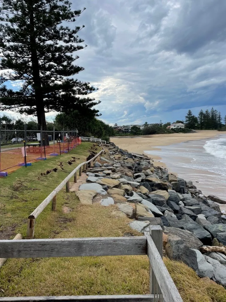 Damage to seawall at Moffat Beach