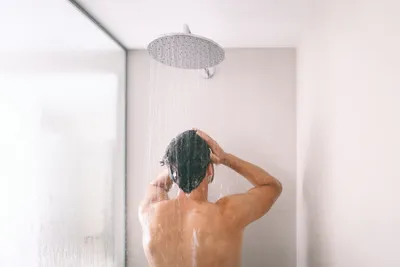 man in the shower