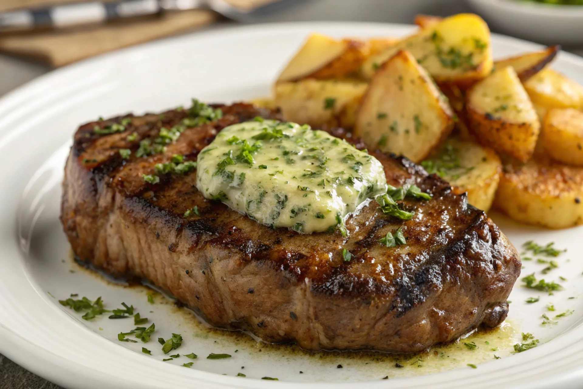 steak with herb butter on top