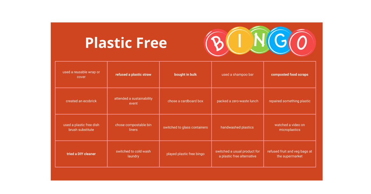 plastic free July bingo card