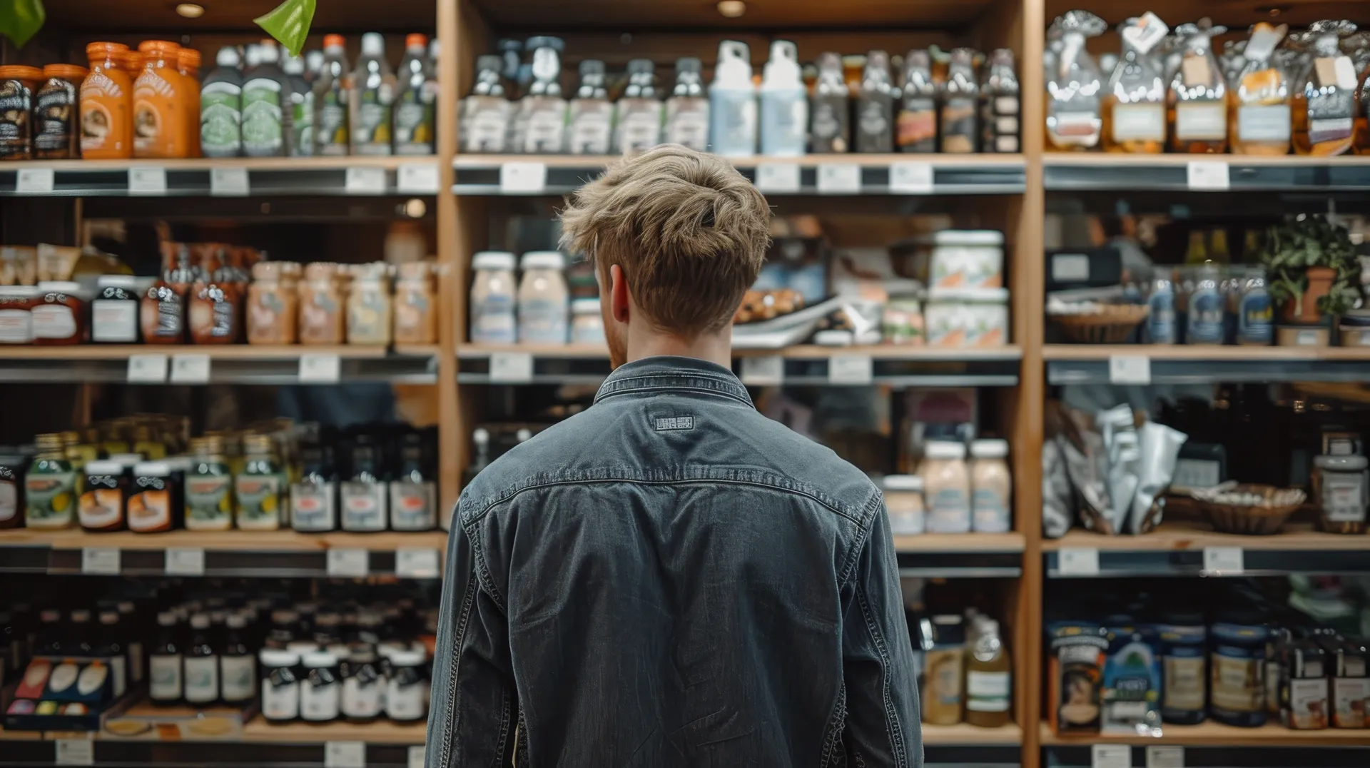 man choosing from items in supermarket
