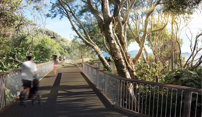 Artist impression of elevated boardwalk at Alexandra Headland. 