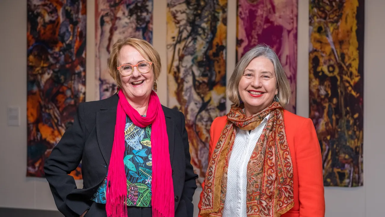 Curators Sue Davis and Lisa Chandler at the launch of Wildflowering by Design