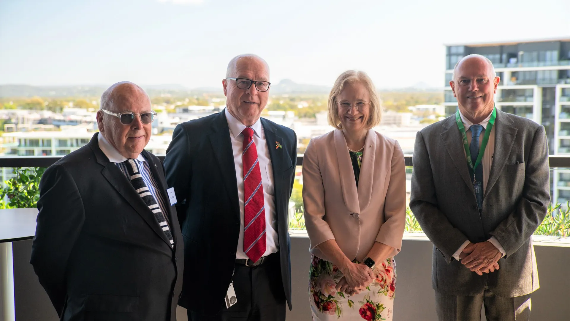 L-R Sunshine Coast Open House Ambassador Noel Robinson, Sunshine Coast Council Mayor Mark Jamieson, Queensland Governor, Her Excellency the Honourable Dr Jeannette Young AC PSM and Sunshine Coast Open House Committee Chair Lindsay Clare