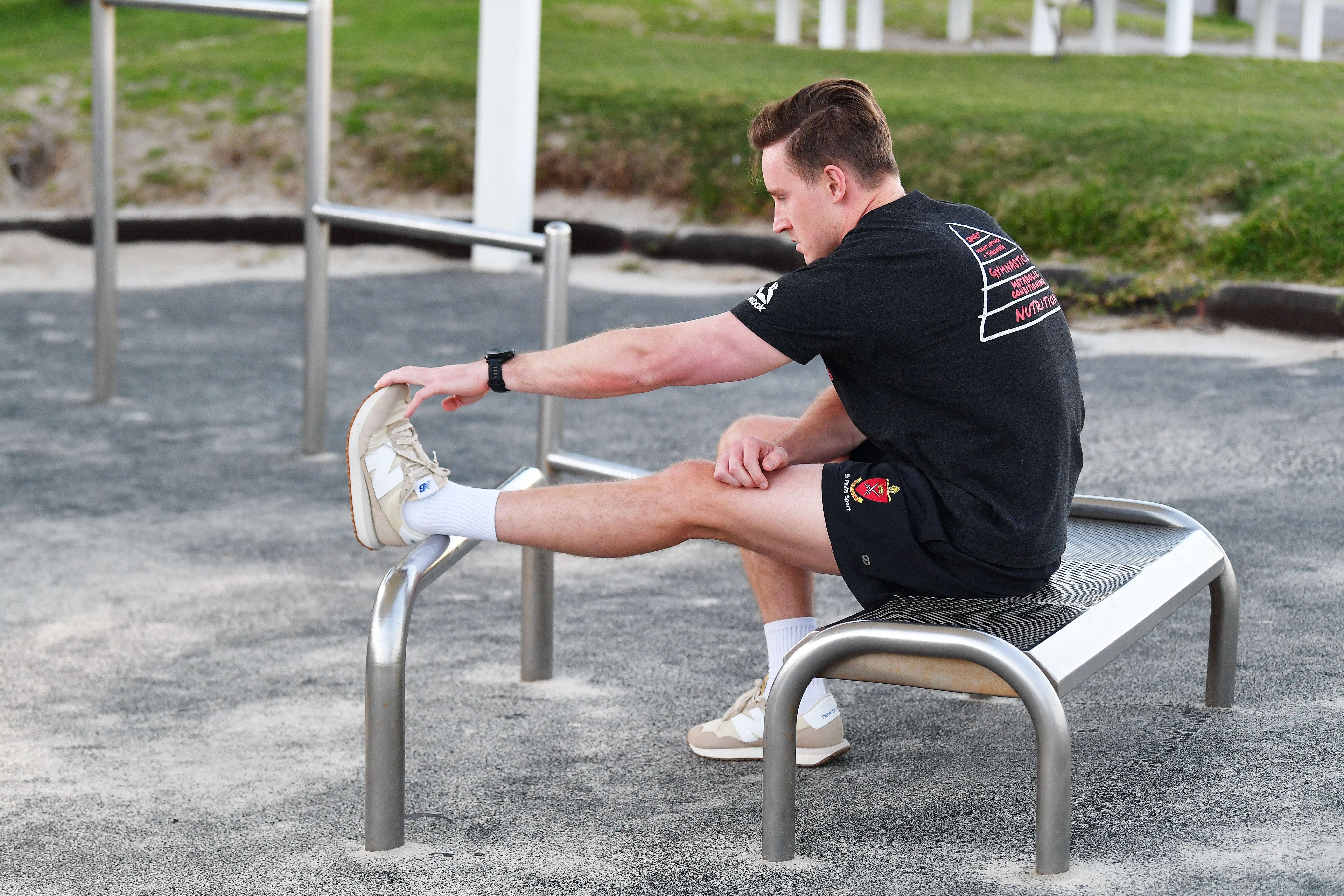 Man exercising at Kings Beach exercise Park