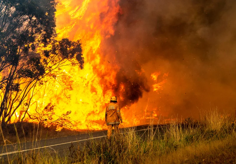 Bush fire fighter on the road. 