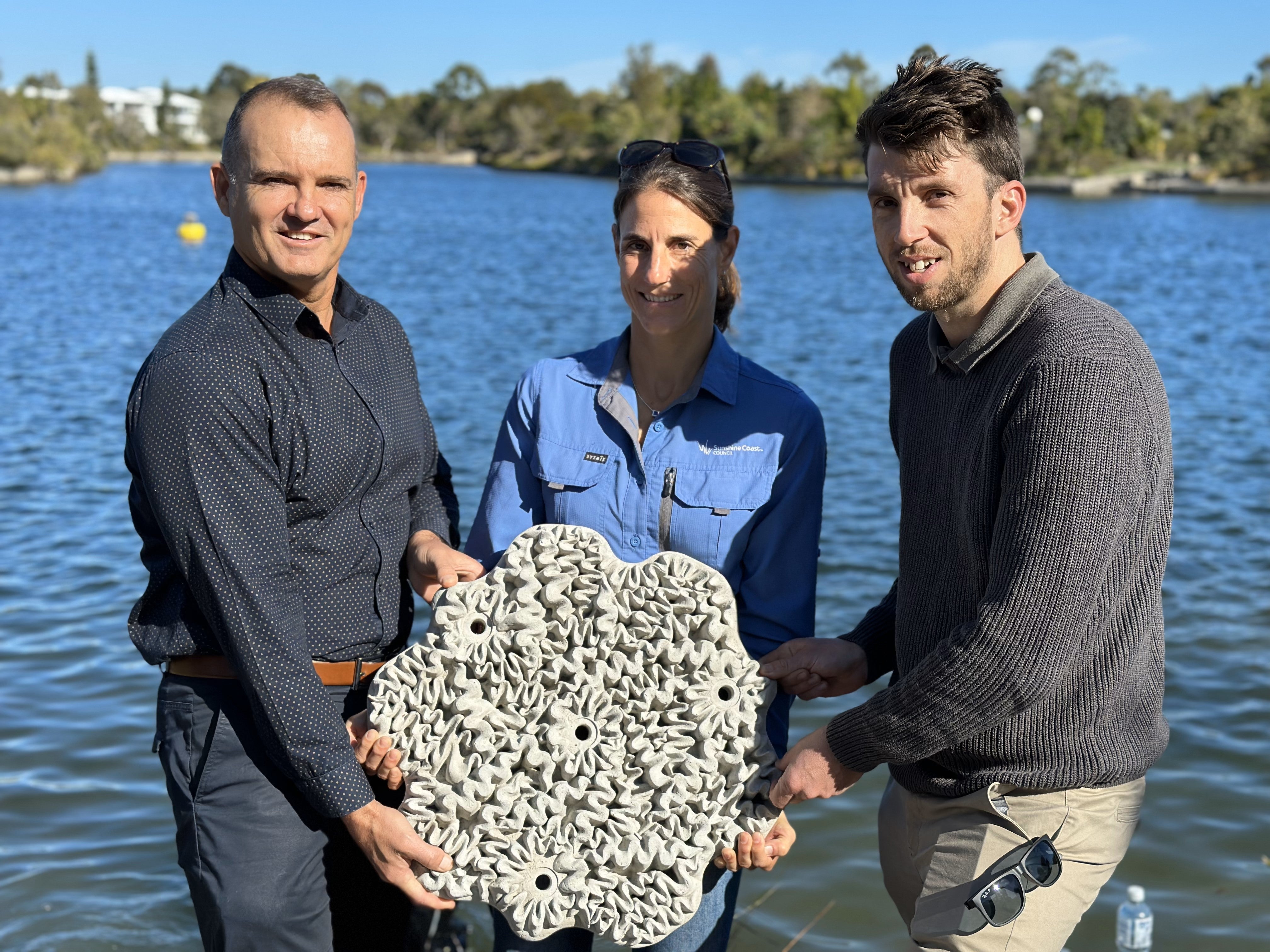 L-R: Cr Peter Cox, Environment and Liveability Portfolio Councillor, Sunshine Coast Council’s Senior Coastal Conservation and Planning, Chris Henderson from UniSC School of Science, Technology and Engineering.