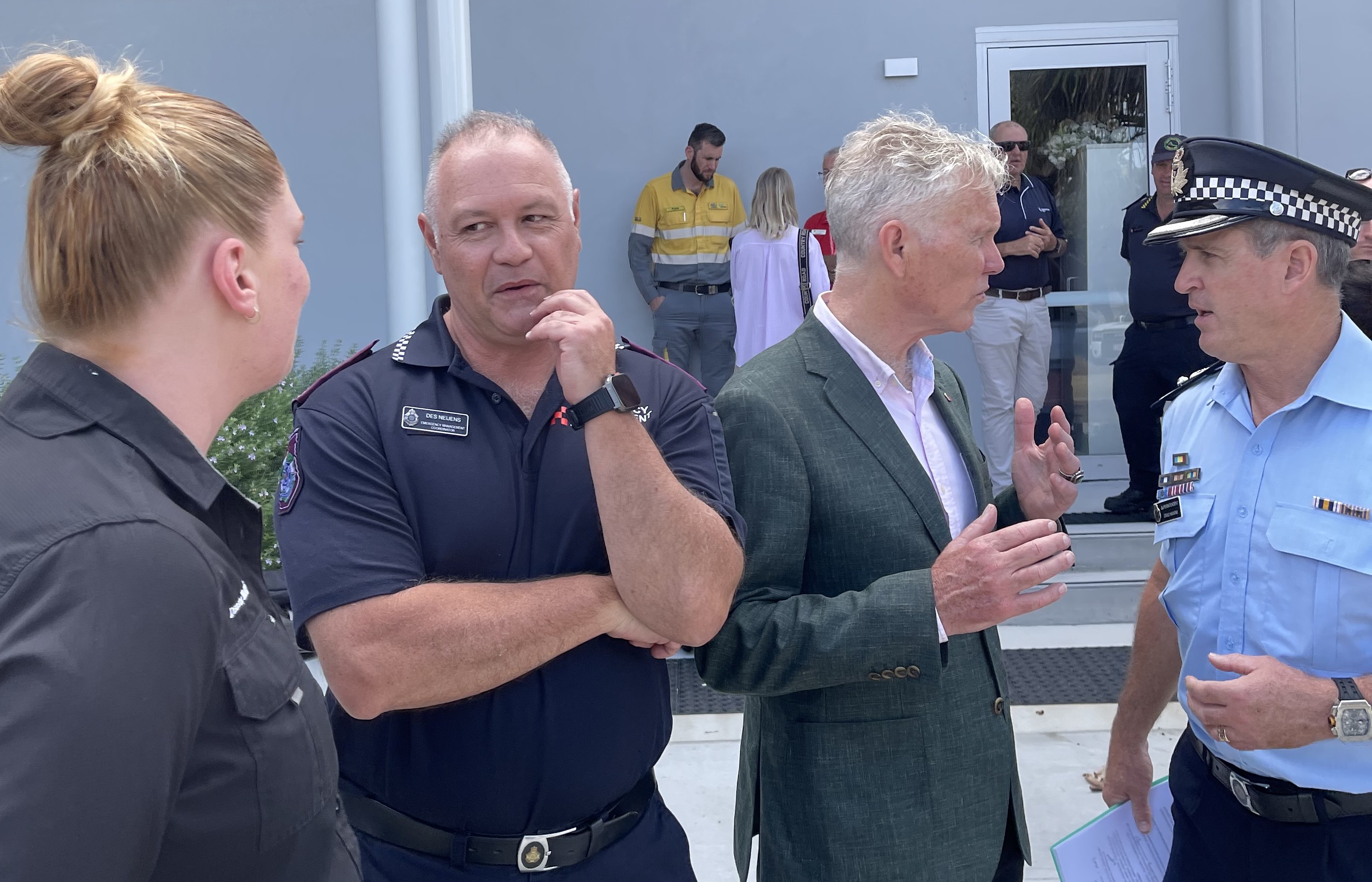Get Ready Week launch Noosa Mayor Wilkie and Natalie Meehan with QPS Des Neijens and Craig Hawkins.