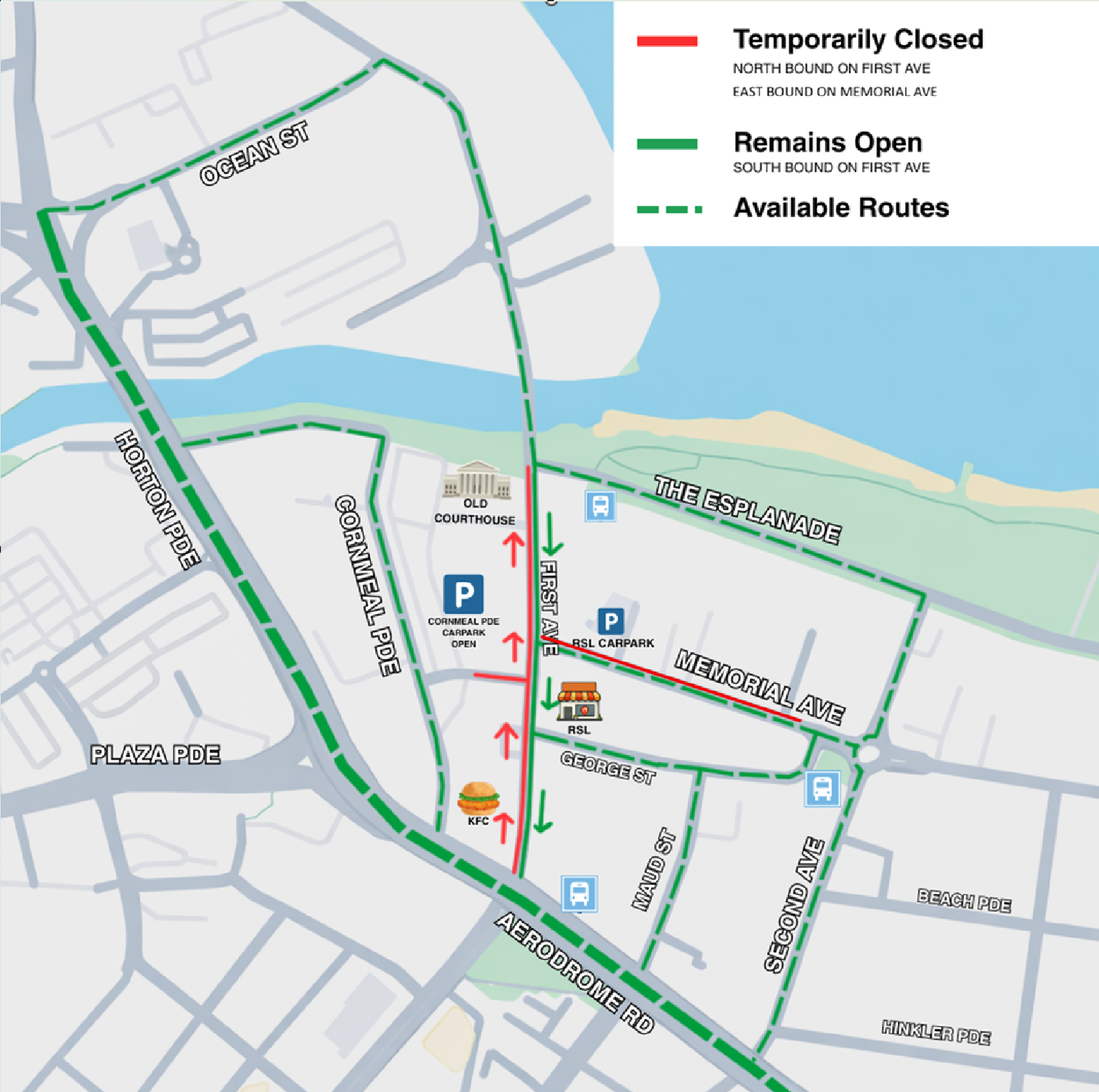 Map of lane closure along First Ave. 