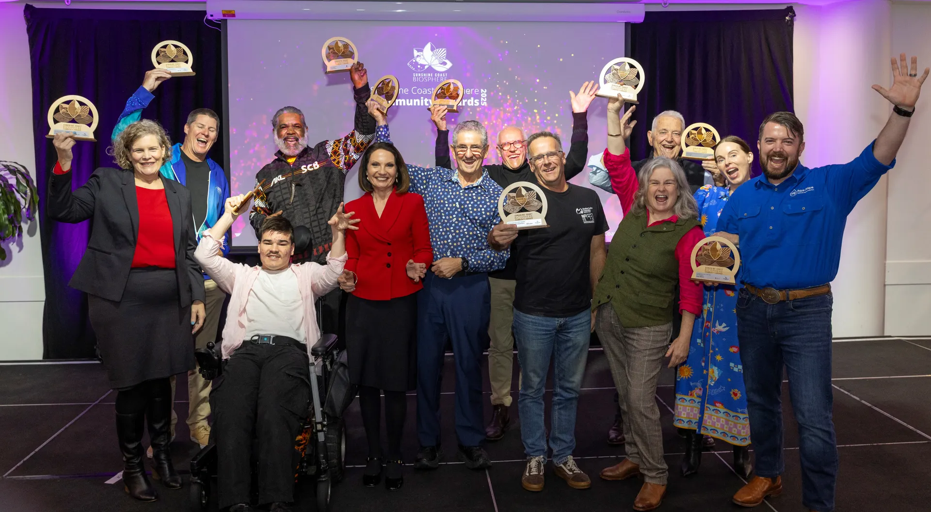 L - R: ECOllaboration, Bamboo Projects, Finley Coll, Lyndon Davis, Rosanna Natoli, Dr Ken Wishaw, TurtleCare Sunshine Coast, Disabled Surfers Association Sunshine Coast, Tony Long, Claire Smith, Aqua Ubique