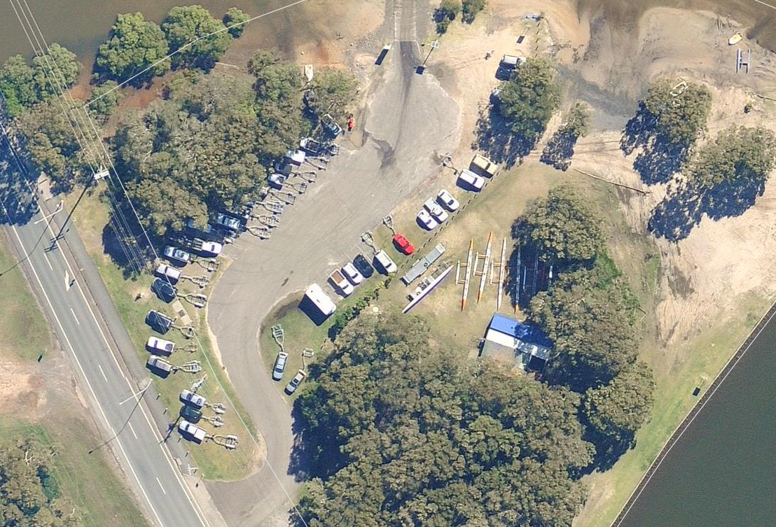 Aerial view of Outrigger boat ramp and parking.