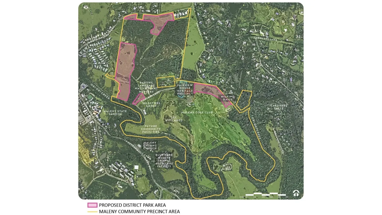 Proposed Maleny District Park area (locations to be connected by existing and future pathway and trail networks).