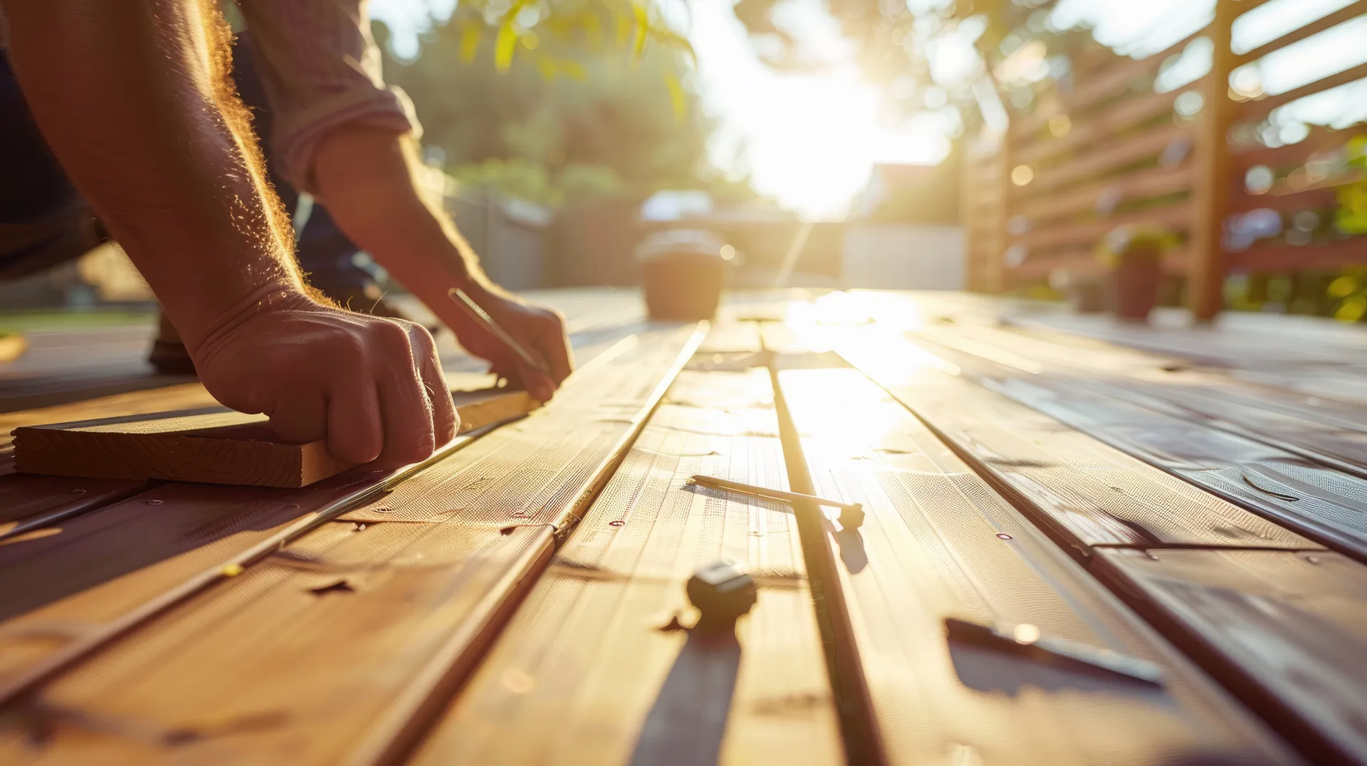 Man laying a new decking board