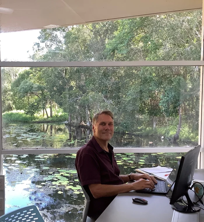 Dale Wakeling working remotely at Beerwah Library 
