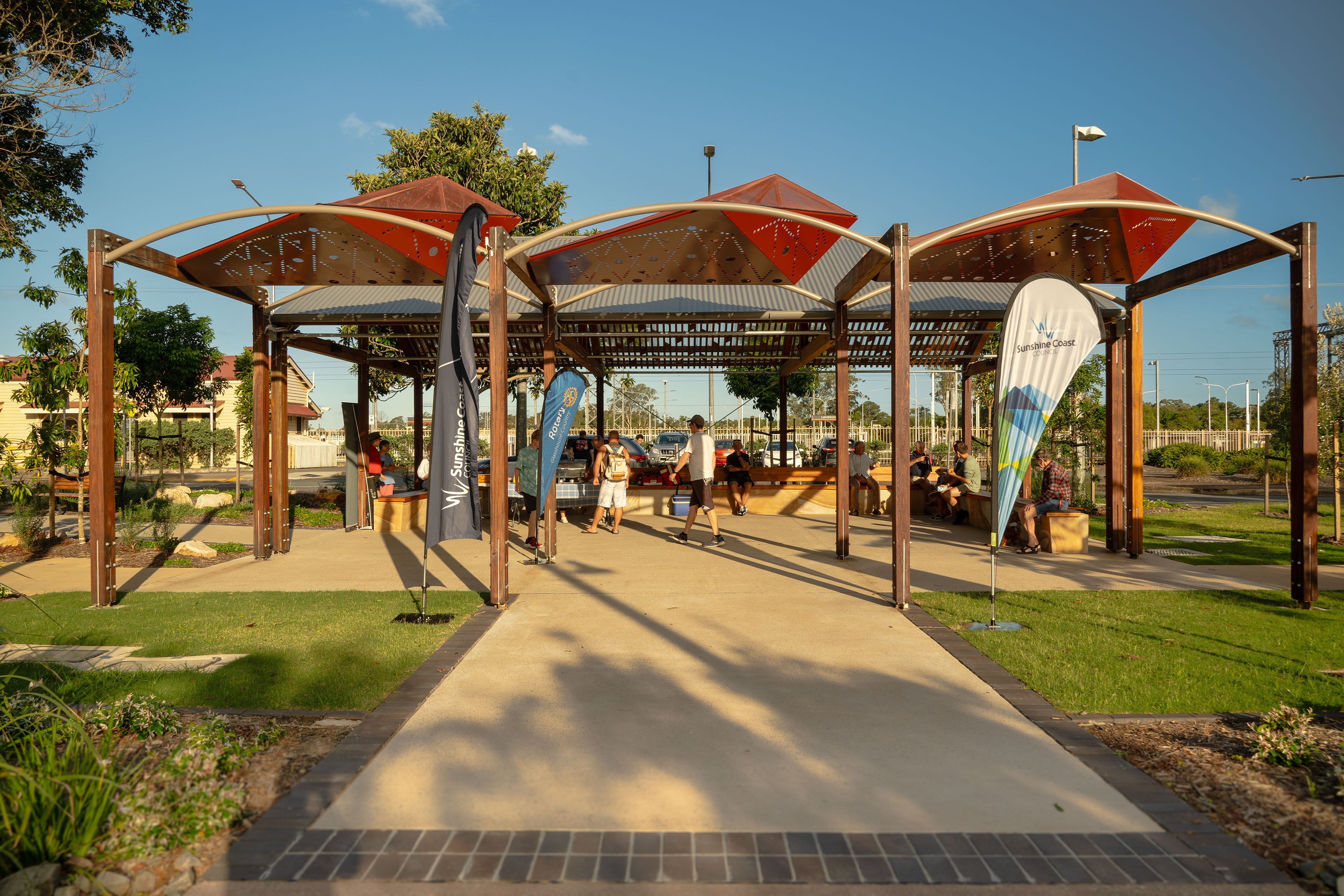 The community enjoying the Community Event to celebrate the completion of the Cribb Street Streetscape, Landsborough.