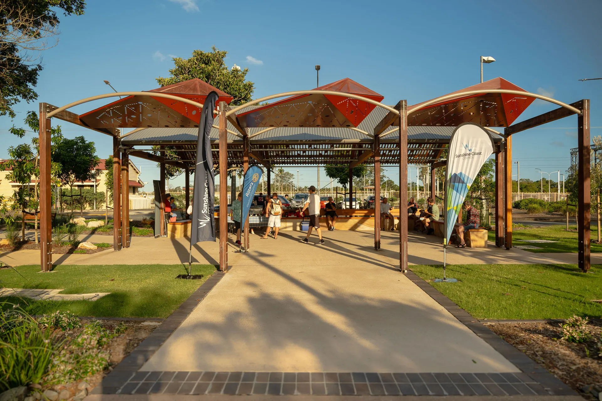The community enjoying the Community Event to celebrate the completion of the Cribb Street Streetscape, Landsborough.