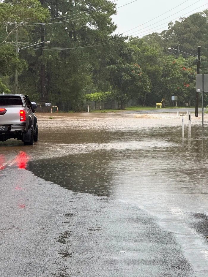 Connection Road at Glenview - flooded 10 March 2025 following ex-Tropical Cyclone Alfred.