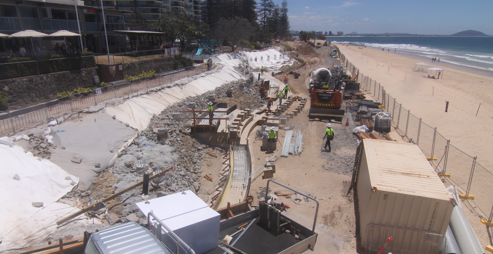 Eco friendly, highstrength, sand coloured concrete forming the terrace steps which will protect the foreshore.