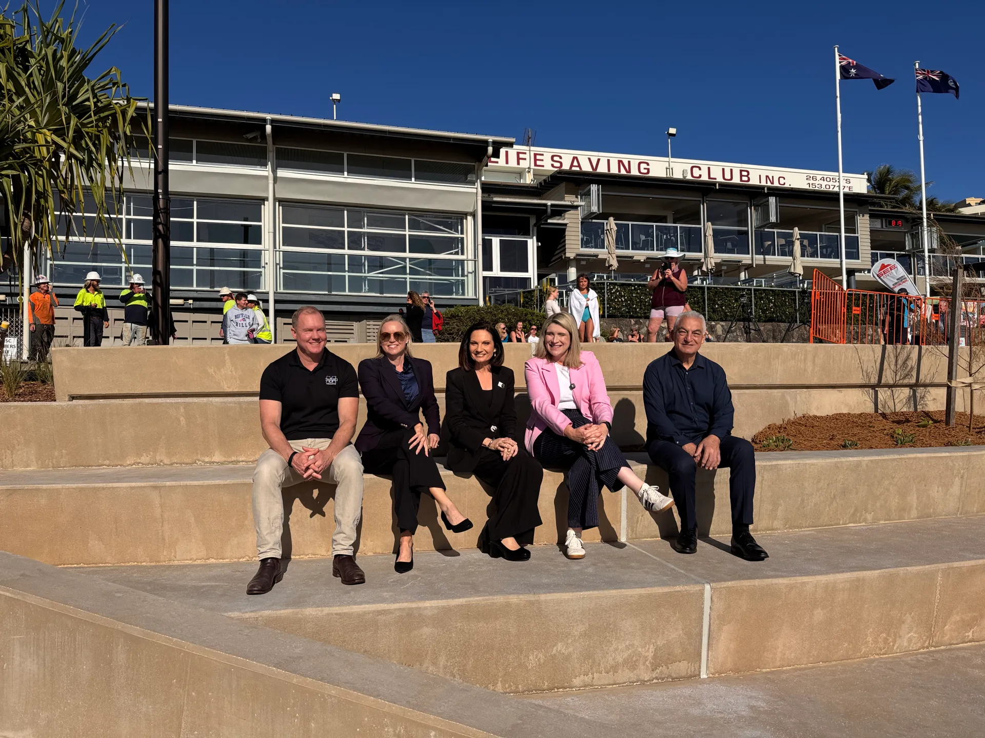 Surf Club Mooloolaba Chief Operating Officer Bucky Smith, Mooloolaba Chamber of Commerce Member Kristine Young, Mayor Rosanna Natoli, Senator Corinne Mulholland and Cr Joe Natoli.