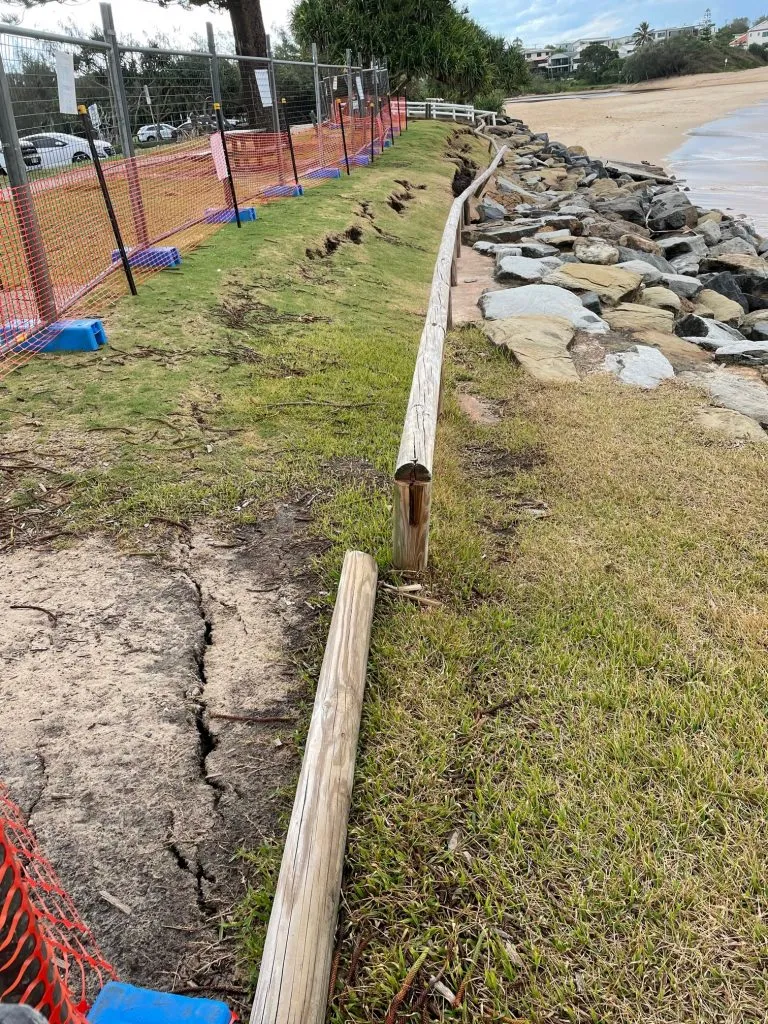 Cracking and damage to the Moffat Beach Seawall.