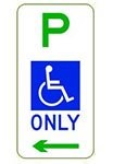 Disability sign indicating parking with green arrow pointing left.