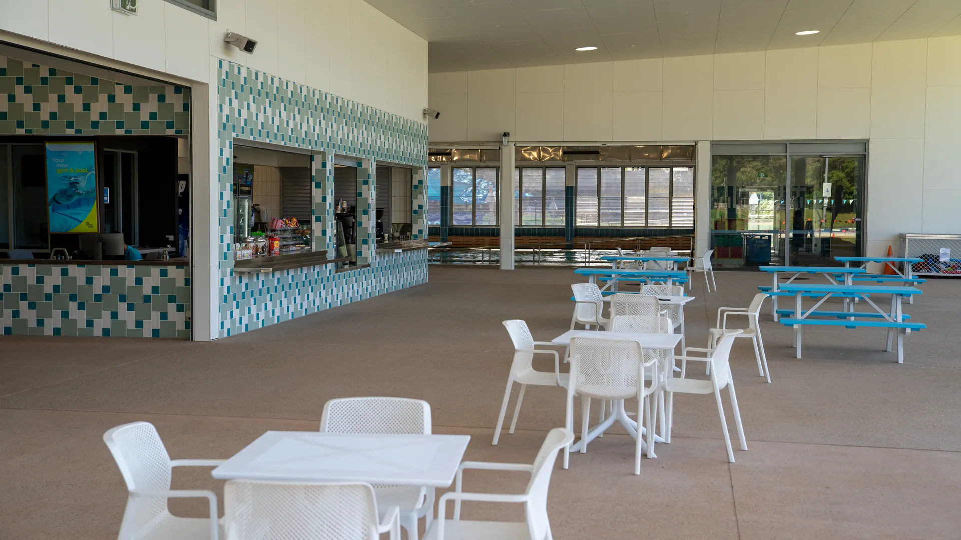 Kawana Aquatic Centre new kiosk and sitting area - stage two redevelopment completed - August 2025.