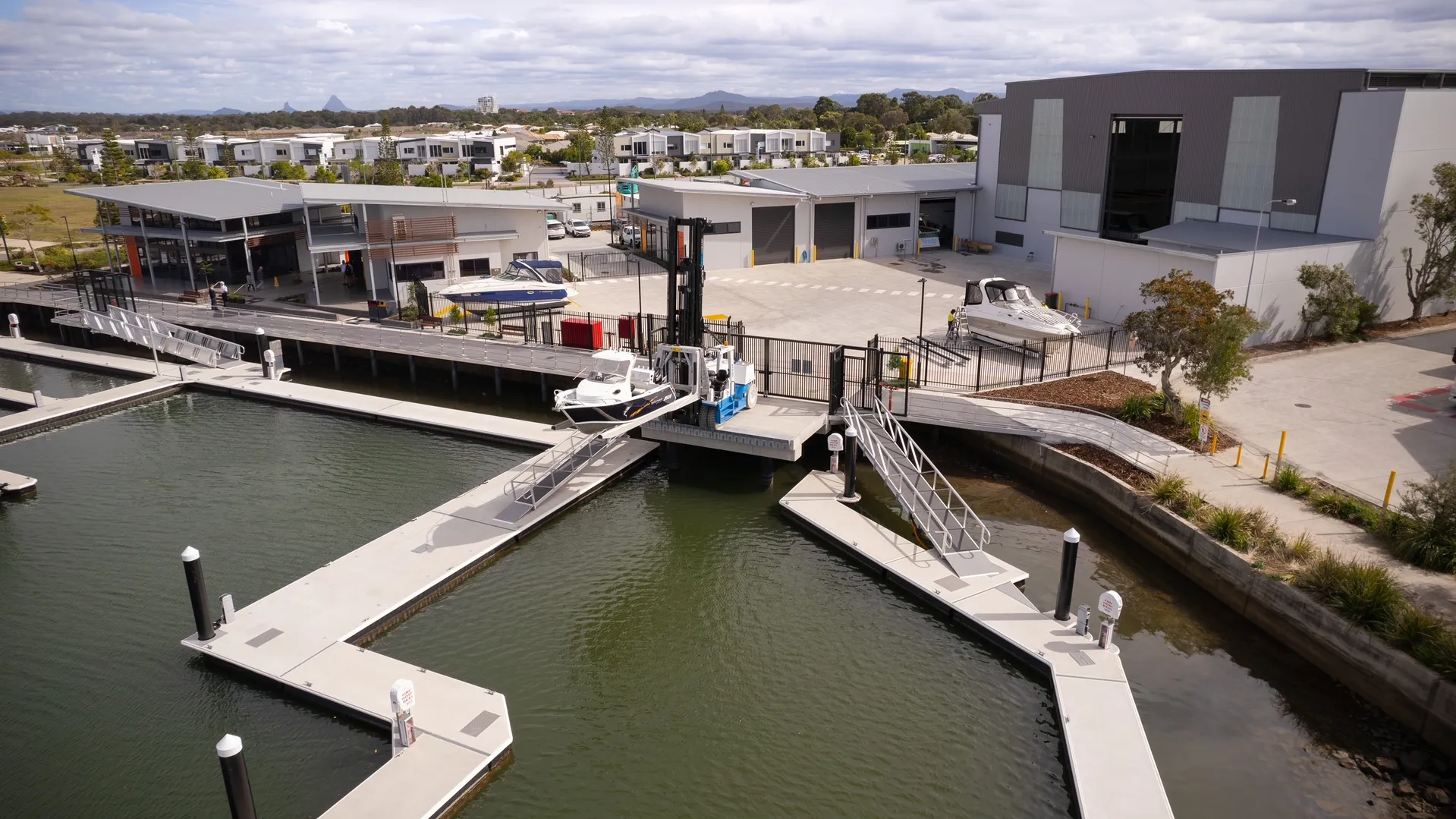Pelican Waters Marina aerial view from the front.