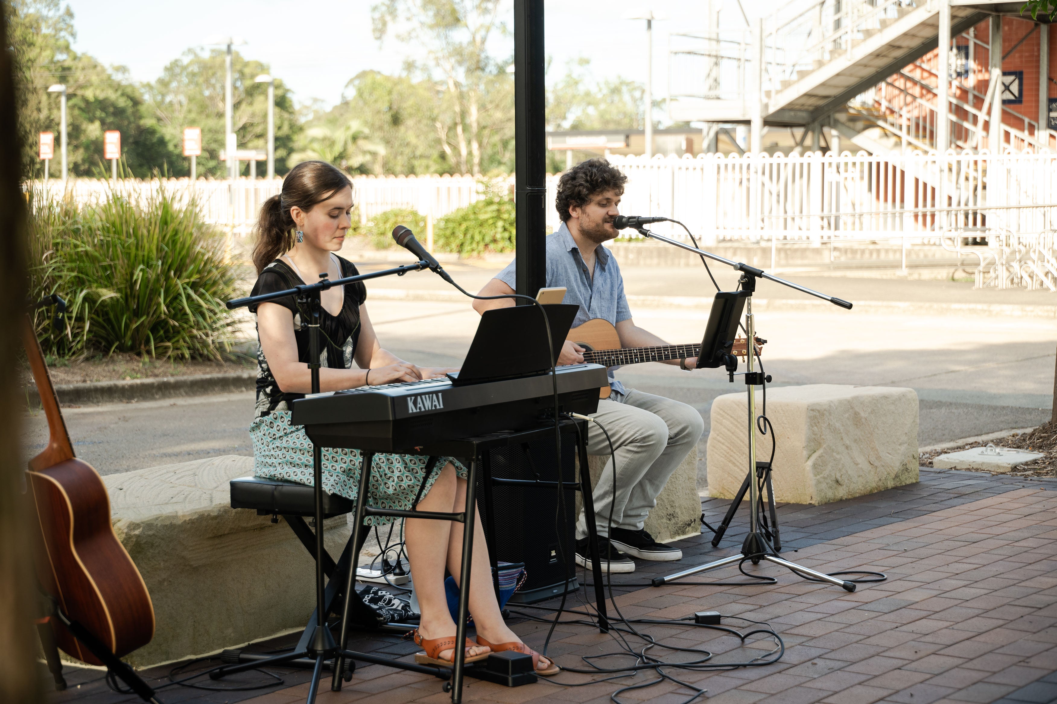 Local musicians performing at the Community Event to celebrate the completion of the Cribb Street Streetscape, Landsborough.