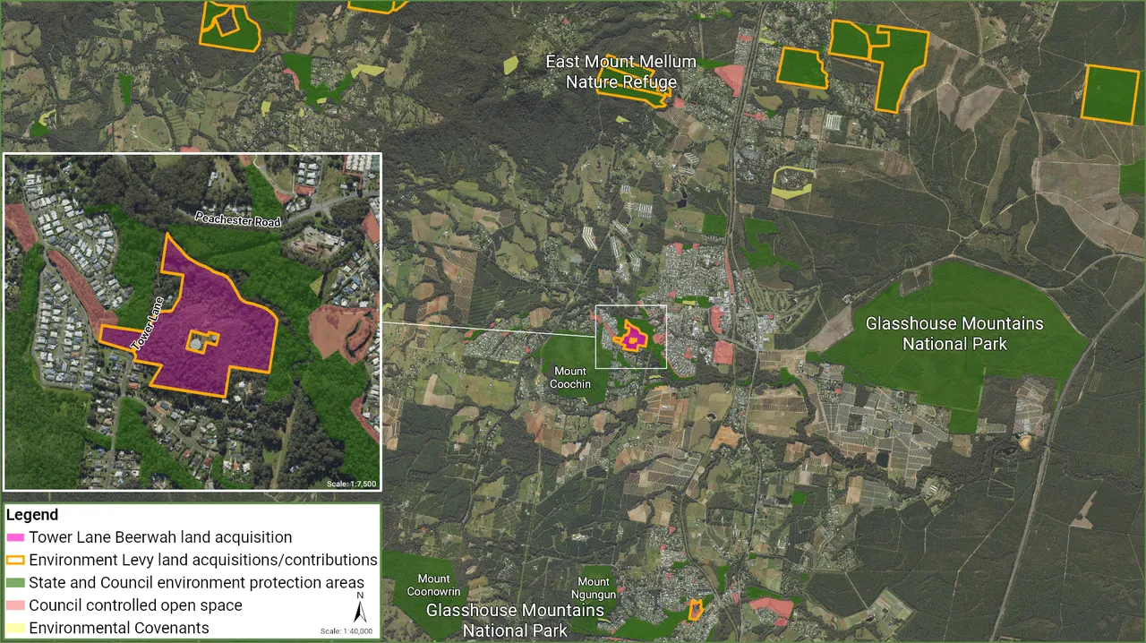 Map showing the location of Rupari Hill, west of the Beerwah township.