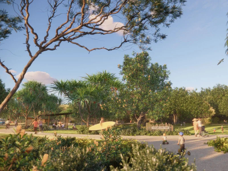 Artist impression of Southern entry to Lions and Norrie Job Park, Coolum Beach