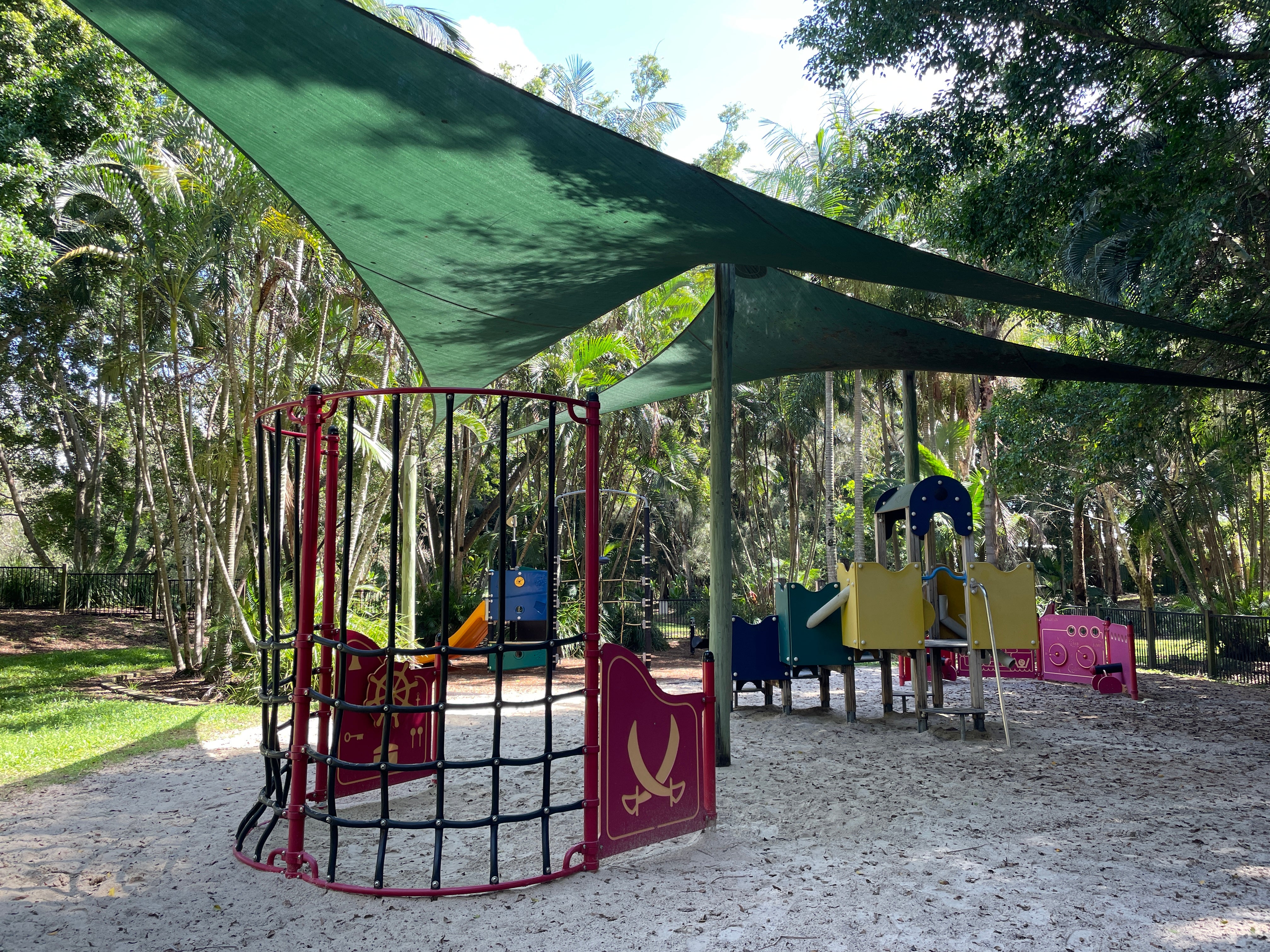 Playground with slides, climbing and play equipment