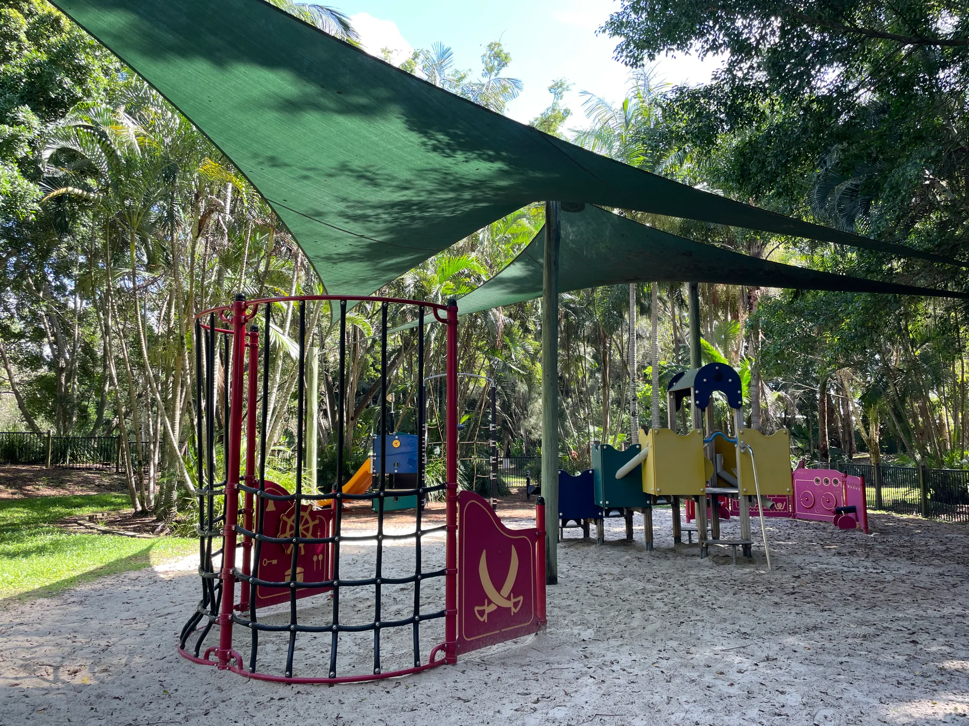 Playground with slides, climbing and play equipment