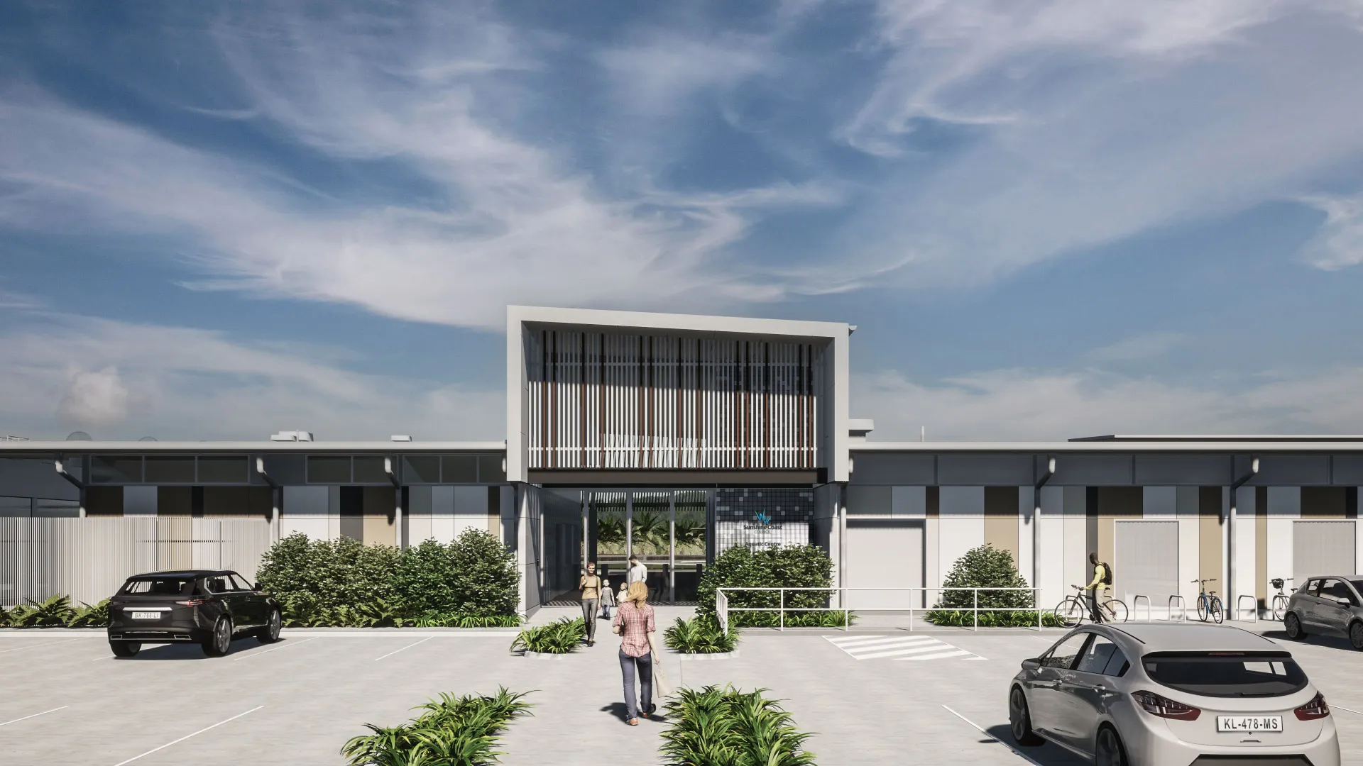 Artist impression of the new entry building at Kawana Aquatic Centre