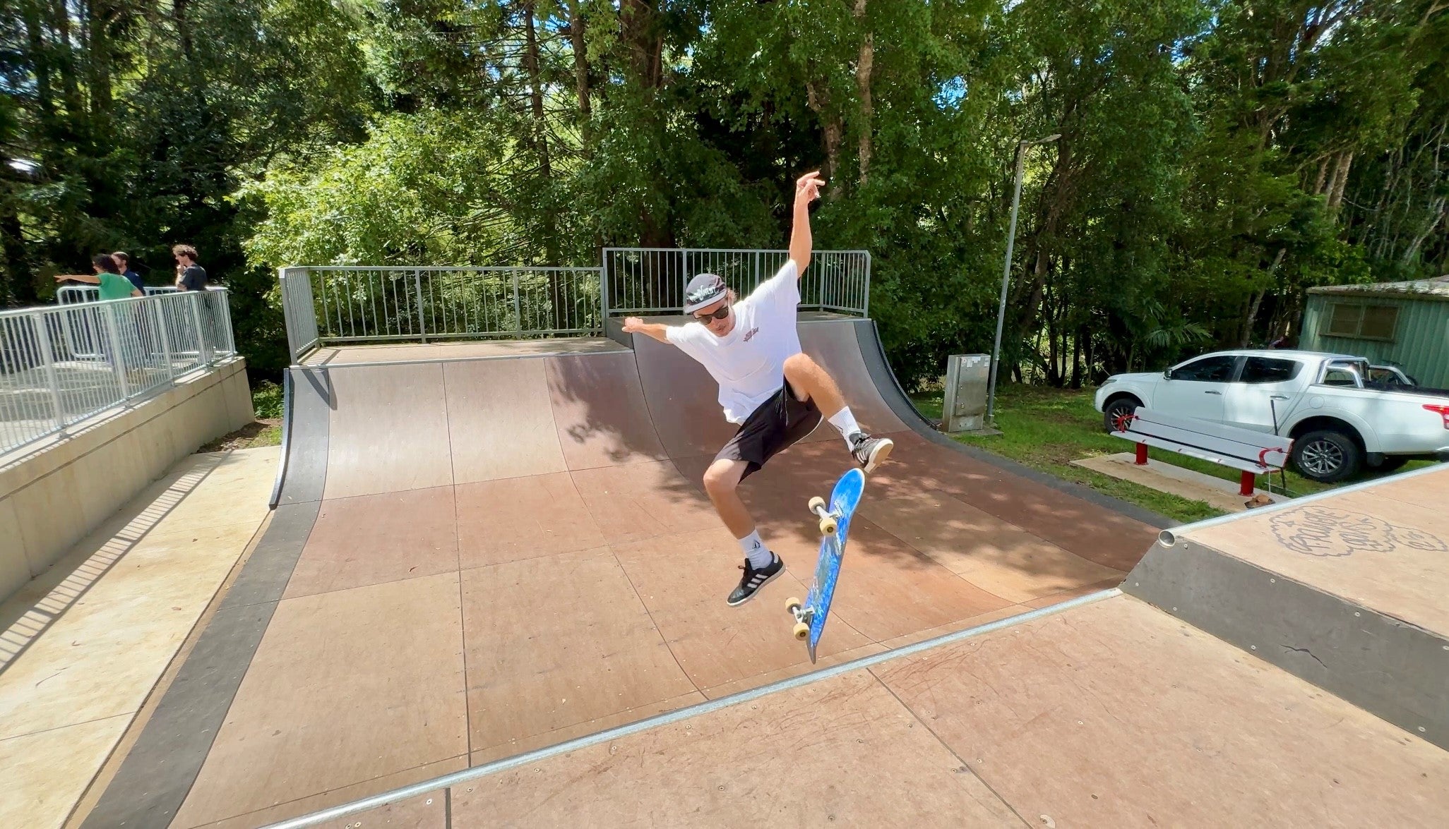 A skater using the half-pipe as part of the newly upgraded Maleny Skate Park - 18 February 2026