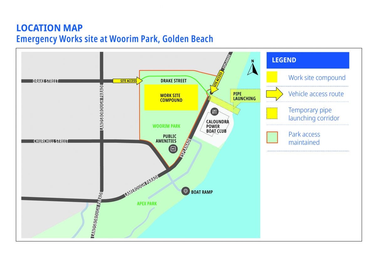 Location Map - emergency works site at Woorim Park, Golden Beach