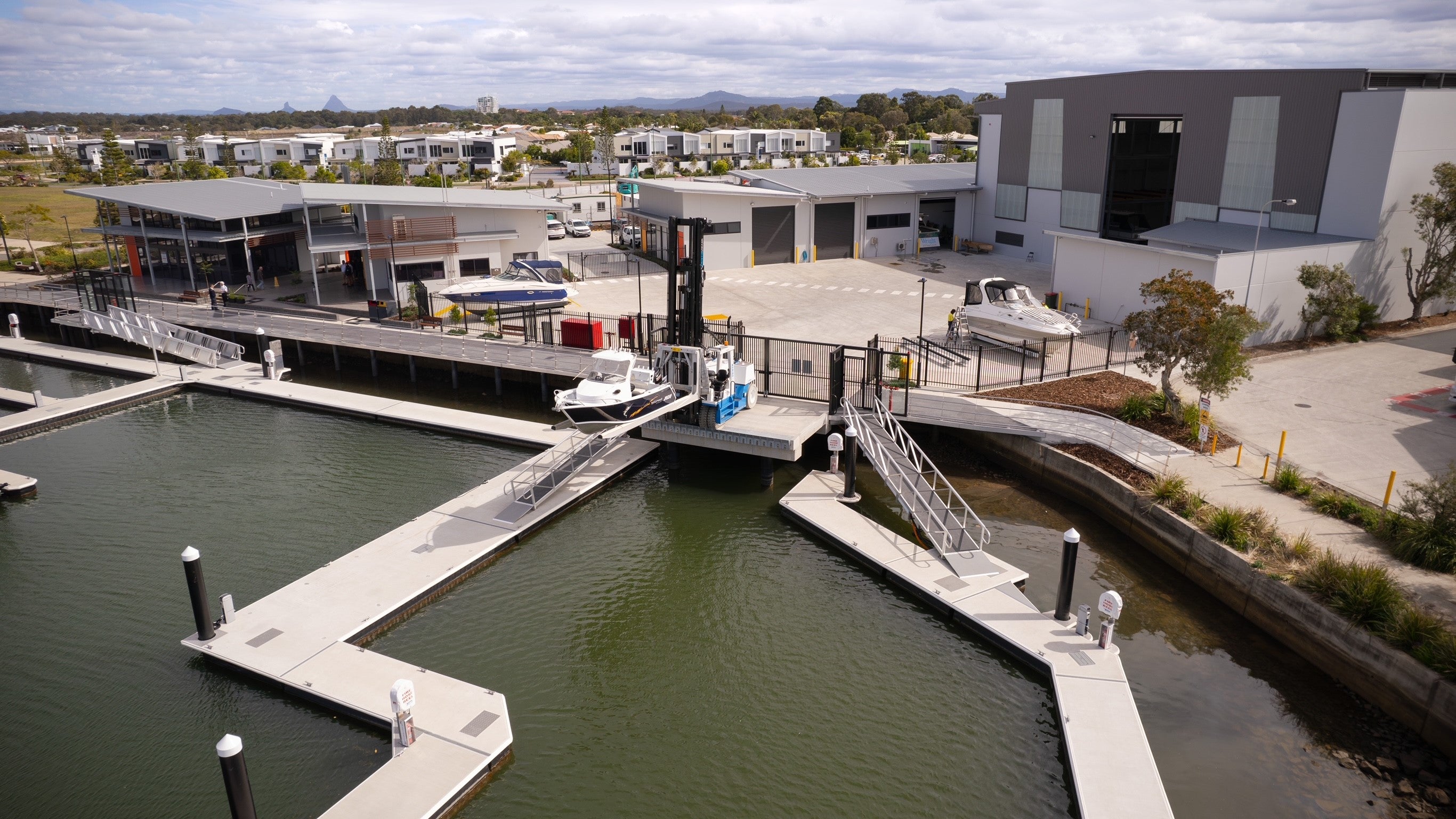 Pelican Waters Marina view from the front. 