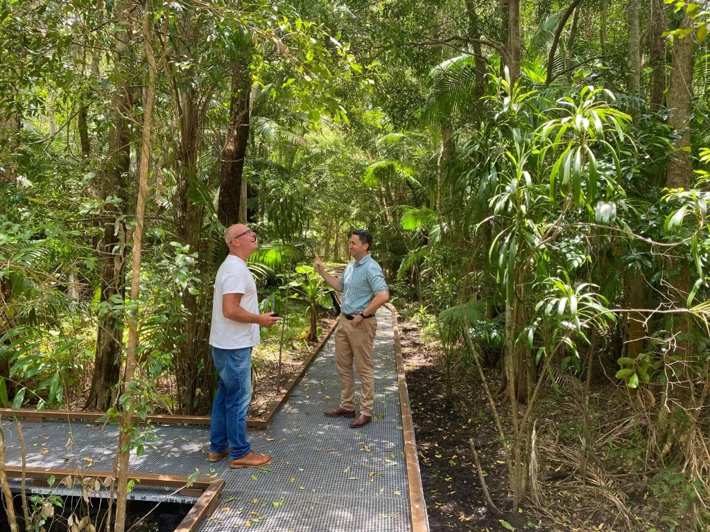 Cr-Jason-Opray-and-Project-Officer-Tore-Shaw-at-Yaroomba-Bushland-Park-boardwalk-SC-1024x768.jpg