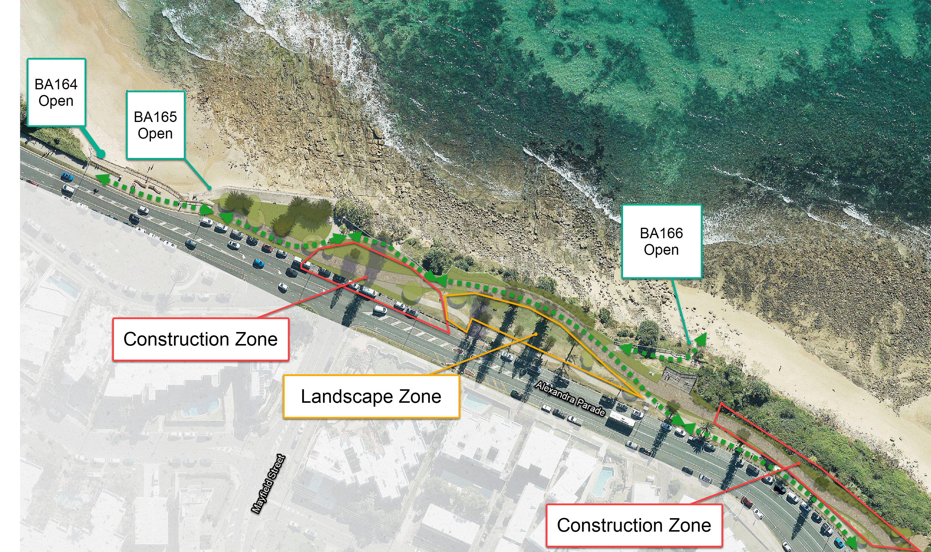 map of coastal pathway construction zone