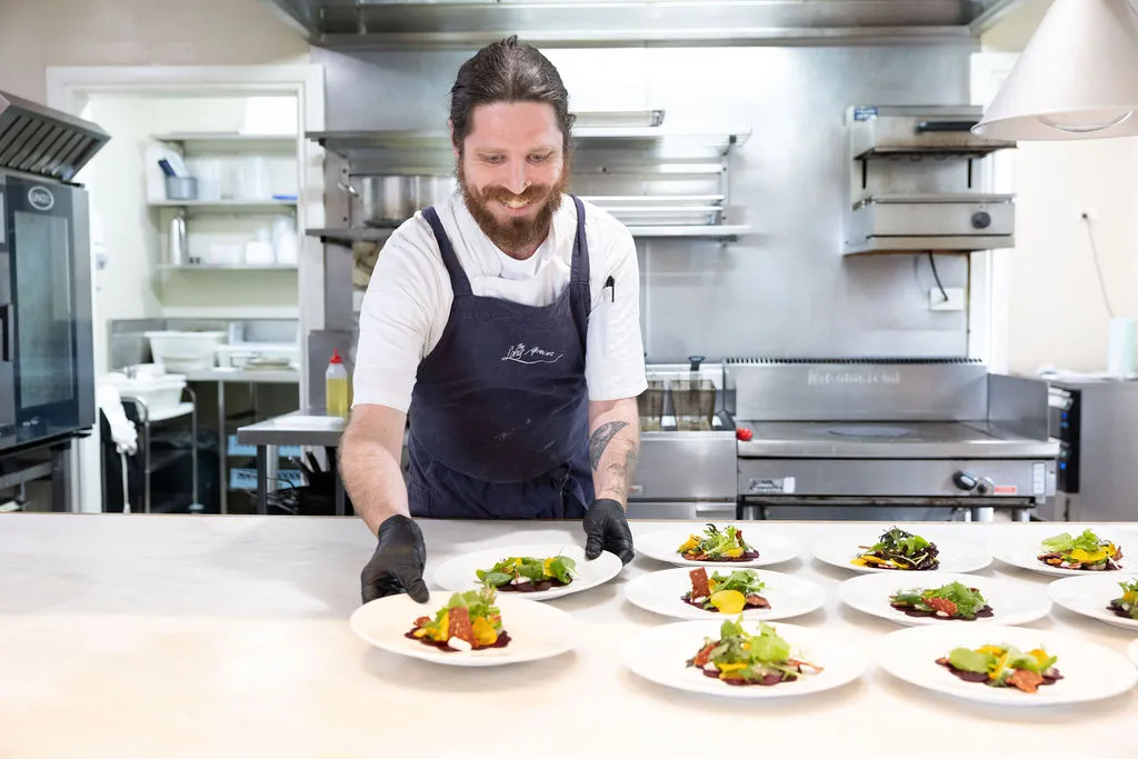 Chef plating food